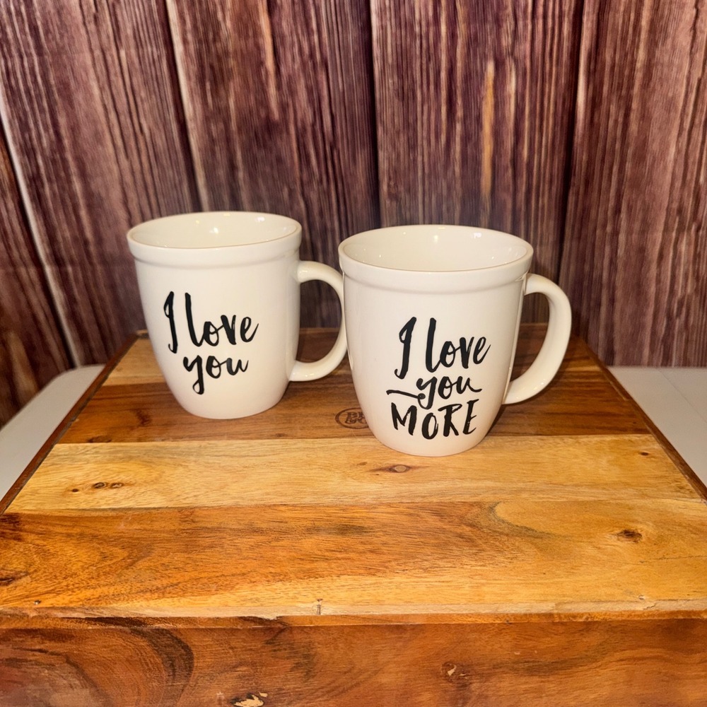 Natural Life Coffee Mug Set Unisex OS White I Love You More Script Ceramic 2pc